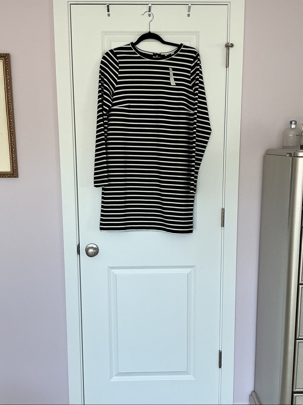 LOFT Black and White Striped Long Sleeve Mini Dress